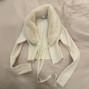 Zara Cream Teddy Jacket with Faux Fur Collar